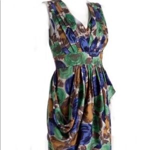 BCBGMAXAZRIA WATERCOLOR DRAPE SILK DRESS